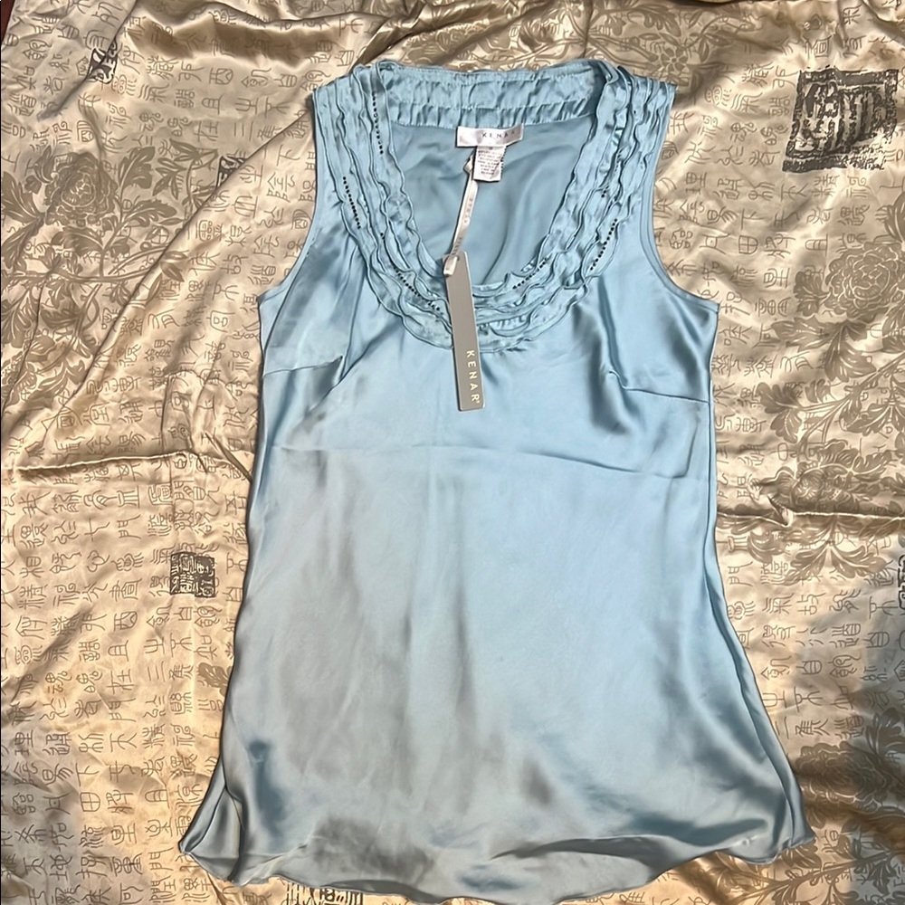 Kenar Blue Ruffled Fitted Tank Top